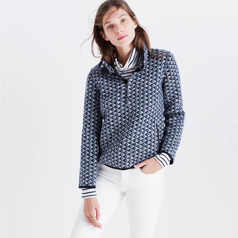 Madewell Harmonica Pullover Wool Blend Blue Snap Sweater Size XS